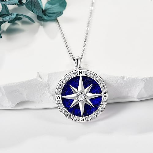 Moon/Lighthouse Necklace 925 Sterling Silver Abalone/Lapis Lazuli Lotus Flower Necklace for Women Crescent Jewelry Gift - style: Compass