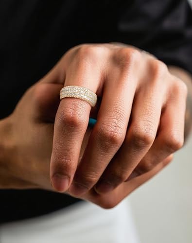 Bling Halo Stacking Ring for Men Women - 18k Gold Plated Stackable Cubic Zirconia Band - Created Diamond Iced Out Hip Hop Jewelry Gifts - color: Style B-Rhodium Plated, size: 8