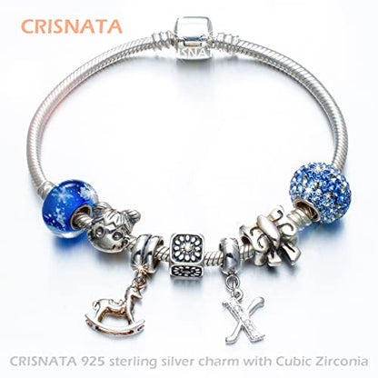 26 Letter Pendant Charms, Polished 925 Sterling Silver Complete Initial A-Z Dangling CZ Stone Alphabet Beads, fits European Bracelet Necklace, Gift for Mother/Father/Daughter/Son/Sister/Aunt - color: Letter X CZ Pendant Charm