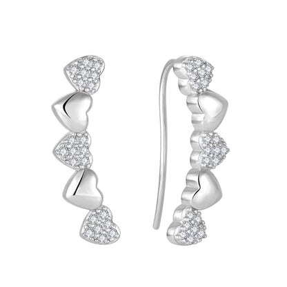 Heart Climber Earrings for Women 925 Sterling Silver White/Yellow/Rose Gold Plated Cubic Zirconia Ear Crawler Earrings Jewelry - color: White