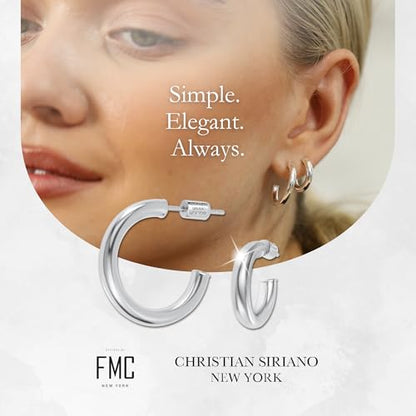 Small Gold Hoop Earrings for Women | 18K Gold Plated Non Tarnish Hoops, Classic Polished Huggie Earrings, 925 Sterling Silver Base, Twist Hoop. (4x20mm & 4x25mm, 3x15mm & 3x20mm) - color: Silver, size: Polish Hoop (3x15mm & 3x20mm)