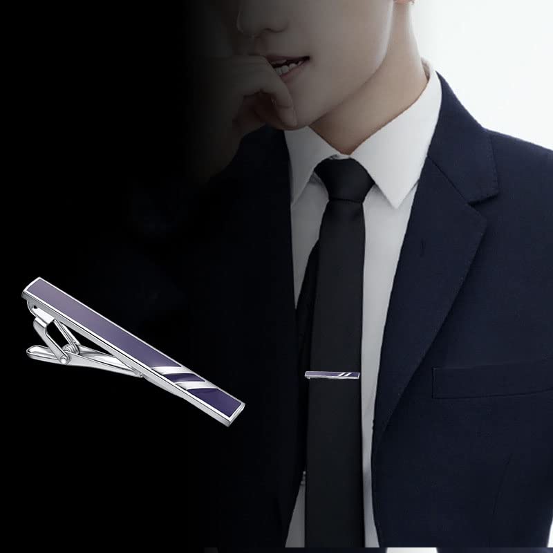 Skinny Tie Clip Navy Blue Black And Gold Tie Clips For Men Unique | Gold Tie Clip Silver Tie Bars For Mens Tie Clip Stainless Steel Elegant Tie Clips Black And Gold Tie Pin - color: blue