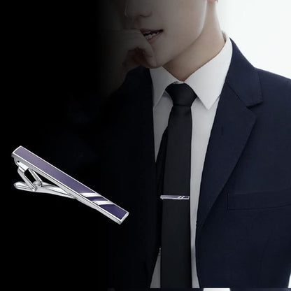 Skinny Tie Clip Navy Blue Black And Gold Tie Clips For Men Unique | Gold Tie Clip Silver Tie Bars For Mens Tie Clip Stainless Steel Elegant Tie Clips Black And Gold Tie Pin - color: blue