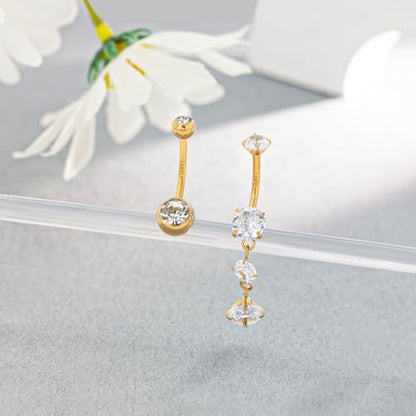 2pcs 14k Gold Filled Belly Button Rings, 14G 8mm/10mm/12mm Threaded Barbell Belly Button Piercing, Navel Ring Piercing Jewelry - color: 14K GF-2pcs-Dangle-10mm