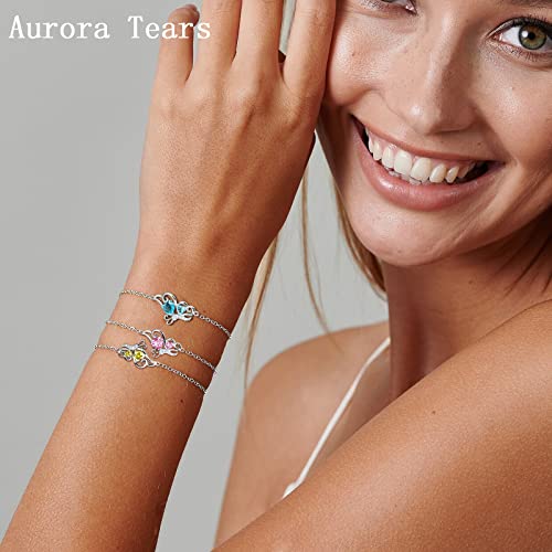 Butterfly Heart Necklace Birthstone Pendant Necklace Earrings Bracelet Women 925 Sterling Silver Animal Butterflies Birthstone Pendant Crystal Birthday Jewelry Wedding Gift - color: I.September-bracelet