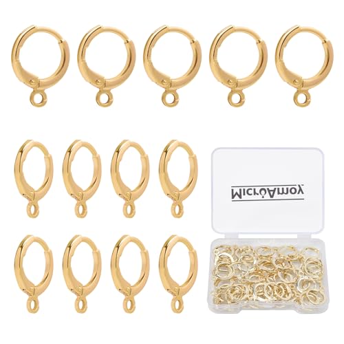 60pcs 14K Gold Filled Hoop Huggie Earring Hooks,Hypoallergenic Dangle Tarnish Resistant Gold Lever Back Earring Hooks Earwire for Jewelry Making Supplies (Gold) - color: Gold