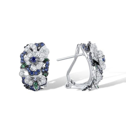 Santuzza Sterling Silver Gemstone Flower Earrings for Women - color: [A]Peony-Blue(Omega Back)