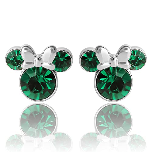 Minnie Mouse Birthstone Stud Earrings Women | Birthstone Earrings for Women - color: May-Emerald Crystal