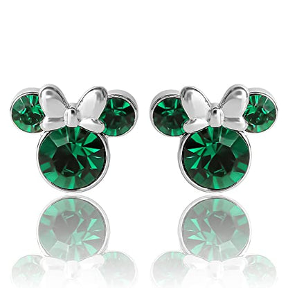 Minnie Mouse Birthstone Stud Earrings Women | Birthstone Earrings for Women - color: May-Emerald Crystal