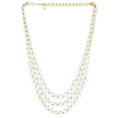 COOLSTEELANDBEYOND Crystal Beaded Necklace for Women Gold Tone Tri-Layered Strand Necklace With Clear Faceted Beads Statement Jewelry
