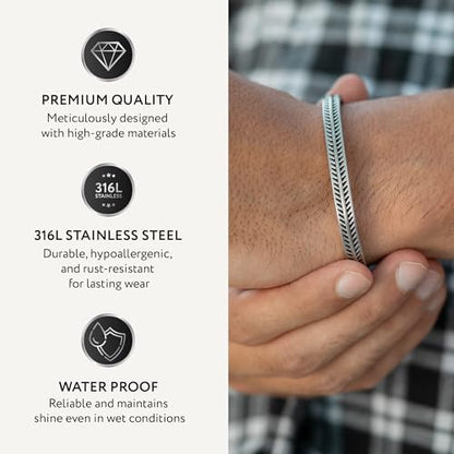 Cuff Bracelet for Men Premium Stainless Steel Mens Bangle Bracelets Silver Cuff Bracelet Waterproof & Non-Tarnish Minimal Western Bracelet - color: Feather Bone, size: XS/Small