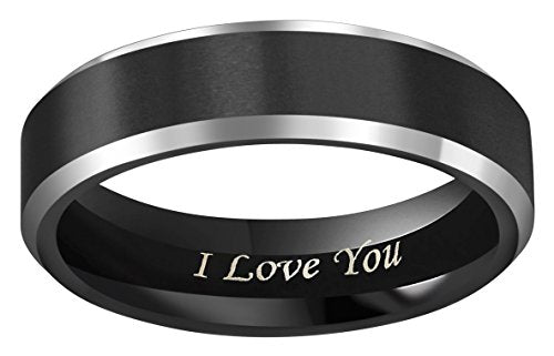 CROWNAL 4mm 6mm 8mm Black Tungsten Couple Wedding Bands Rings Men Women Polished Beveled Edges Matte Brushed Finish Engraved I Love You Size 3.5 To 17 - color: 6mm Black Polished Edge