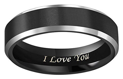 CROWNAL 4mm 6mm 8mm Black Tungsten Couple Wedding Bands Rings Men Women Polished Beveled Edges Matte Brushed Finish Engraved I Love You Size 3.5 To 17 - color: 6mm Black Polished Edge