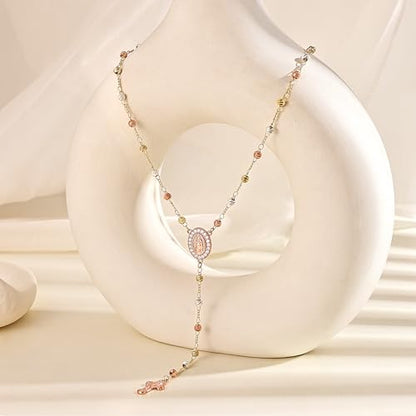 CHESKY Lariat Necklace for Women，14k Gold/Sliver Plated Layered Necklace | Gold/Sliver Long Necklace，Dainty Cross Pendant, Wedding Y-Shaped Drop Chain, Waterproof Jewelry Gift for Women Everyday Wear - style: CrossRosary