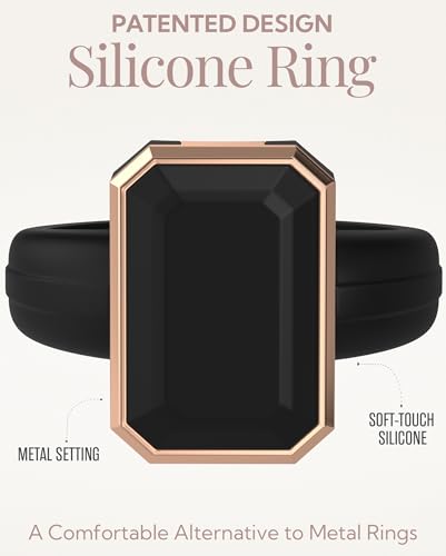 Rinfit Emerald Silicone Ring with Stainless Steel Frame - color: Pack A - Black / Metal Rose Gold