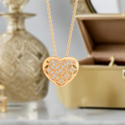 Gold Plated Pendant Necklaces for Women Cubic Zirconia Accent 18 Inch Adjustable Chain Hypoallergenic Gift for Wife Mom Birthday Valentines Day - style: Hollow pattern heart