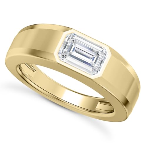 1CT - 3CT Gemstone Signet Pinky Ring - Emerald Cut Gem Pinky Ring White Yellow Rose 10K 14K 18K Gold Sterling Silver Mens Gem Signet Rings for Anniversary Fathers Day - style: Moissanite