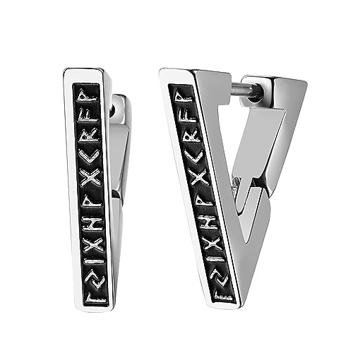 Aroncent 2-8Pcs Womens Mens Huggie Hoop Triangle Earrings Viking Runes Stainless Steel Ear Stud Novelty Black/Gold/Silver - color: E-Triangle Viking Earrings-Sliver