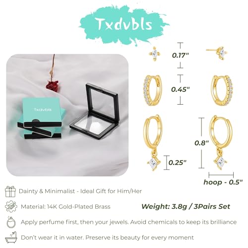 Earrings for Men 14K Gold Plated Hypoallergenic Mens Hoop Earrings | Cubic Zirconia Round/Square Stud with Huggie Hoop Earring Set,Mens Cartilage Studs for Sensitive Ear,Jewelry Gift for Him - color: Gold 3Pairs CZ Earrings Set
