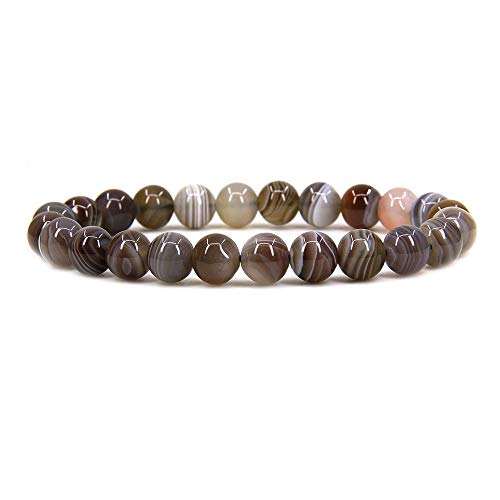 Angelstones Gemstones 8mm Round Beads Healing Crystal Bracelet for women | Natural Gemstone, Handmade Gifts for Women, Healing Crystal Round Beaded Stretch Bracelets, Unisex Jewelry for Women and Men - color: Botswana Agate