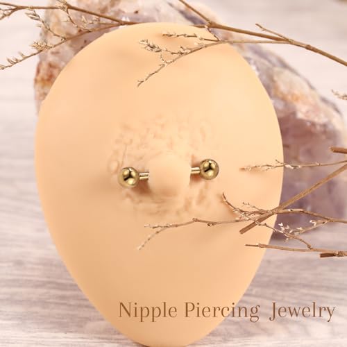 AROWRO Nipple Piercing Jewelry G23 Titanium Nipple Rings Tongue Rings Nipple Bar 14G Internally Threaded Straight Barbells Bridge Piercing Jewelry 12mm-20mm - color: Gold