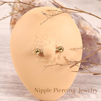 AROWRO Nipple Piercing Jewelry G23 Titanium Nipple Rings Tongue Rings Nipple Bar 14G Internally Threaded Straight Barbells Bridge Piercing Jewelry 12mm-20mm - color: Gold