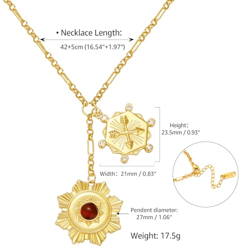 Chunky Gold Necklace for Women, 18K Waterproof Heart Necklace Statement Necklace Gold Charm Necklace Chunky Jewelry Paperclip Chain Choker Gift for Women - style: Flower Sun Coin