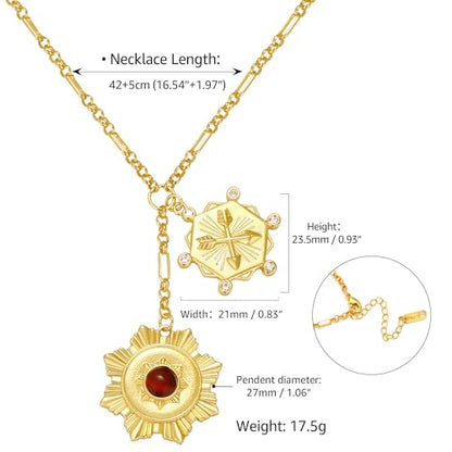 Chunky Gold Necklace for Women, 18K Waterproof Heart Necklace Statement Necklace Gold Charm Necklace Chunky Jewelry Paperclip Chain Choker Gift for Women - style: Flower Sun Coin