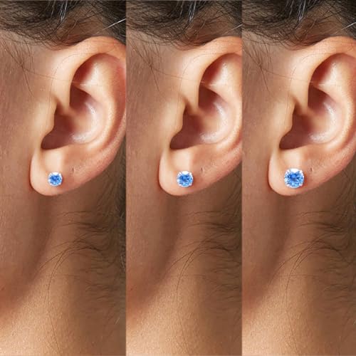 3 Pairs Color Zirconia Earrings Studs, Sterling Silver Studs Earrings Set 3MM 4MM 5MM - color: Blue