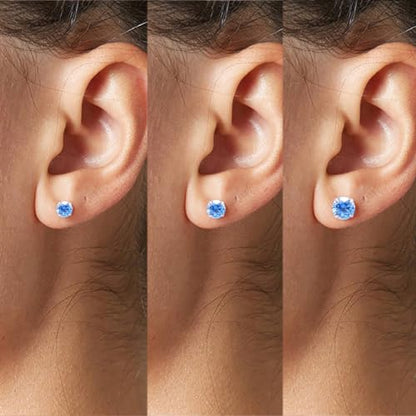 3 Pairs Color Zirconia Earrings Studs, Sterling Silver Studs Earrings Set 3MM 4MM 5MM - color: Blue