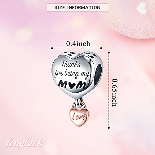 925 Sterling Silver Charms for Bracelets Necklaces Dangle Pendant With 5A Cubic Zirconias Bead Charm for Women DIY Jewelry - style: Love My MOM Charm