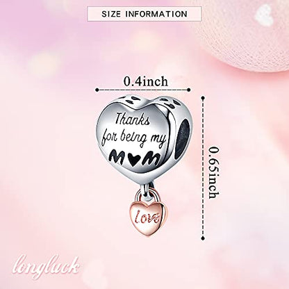 925 Sterling Silver Charms for Bracelets Necklaces Dangle Pendant With 5A Cubic Zirconias Bead Charm for Women DIY Jewelry - style: Love My MOM Charm