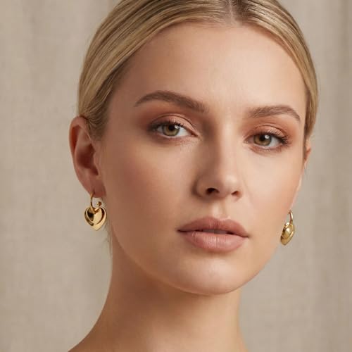 Two Tone Heart Dangle Earrings for Women Gold and Silver Heart Hoop Earrings 14K Gold Plated Valentine's Day Trendy Jewelry Everyday Jewelry - color: gold B
