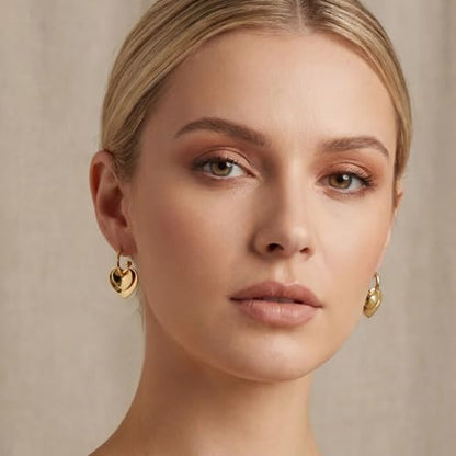Two Tone Heart Dangle Earrings for Women Gold and Silver Heart Hoop Earrings 14K Gold Plated Valentine's Day Trendy Jewelry Everyday Jewelry - color: gold B