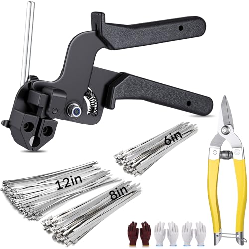 155 Pack Stainless Steel Cable Tie Gun Kit, 150 Pcs 6/8/11.8 Inch Metal Zip Ties (50 of Each), Adjustable Fastening and Cutting Tools for Fence, Chain Link Fence, Pipe, Industrial Use - size: 6/8/11.8 Inch