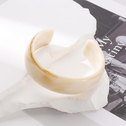Firstmeet Wide Bold Open Cuff Acrylic Bangle - Oversized Statement Bracelet for Edgy Style - color: Beige