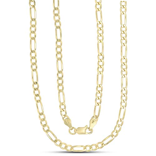 14K Gold or Rhodium Plated Silver Figaro Chain For Men | 1mm-13mm Thick | Solid 925 Figaro Italian Necklaces For Men - style: 3.50MM- Yellow