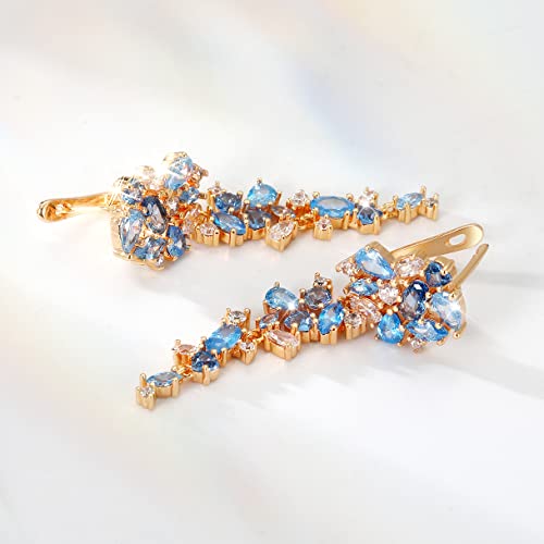 Dangle Earrings for Women，Crystal Drop Earrings Zirconia Rhinestone Dangling Earrings for Women Prom Party Jewelry Gifts，Dangle Fashion Jewelry Crystal Earrings for Women and Girls - color: blue