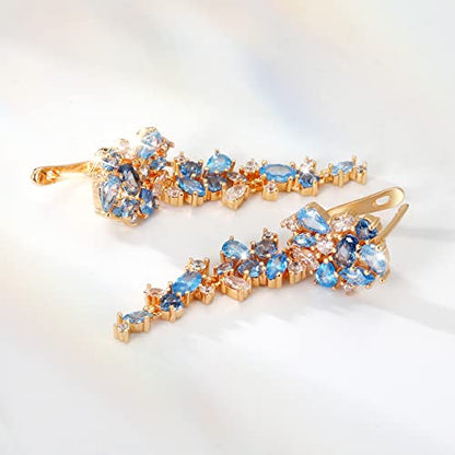 Dangle Earrings for Women，Crystal Drop Earrings Zirconia Rhinestone Dangling Earrings for Women Prom Party Jewelry Gifts，Dangle Fashion Jewelry Crystal Earrings for Women and Girls - color: blue