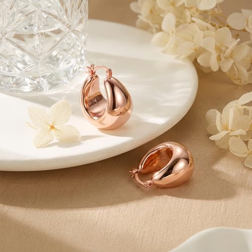 OOOPEL Gold Hoop Earrings for Women,925 Sterling Silver Chunky Hoop Earrings Hypoallergenic Lightweight 14K Gold Plated Thick Gold Hoops for Women 22mm 26mm - color: rose gold-26