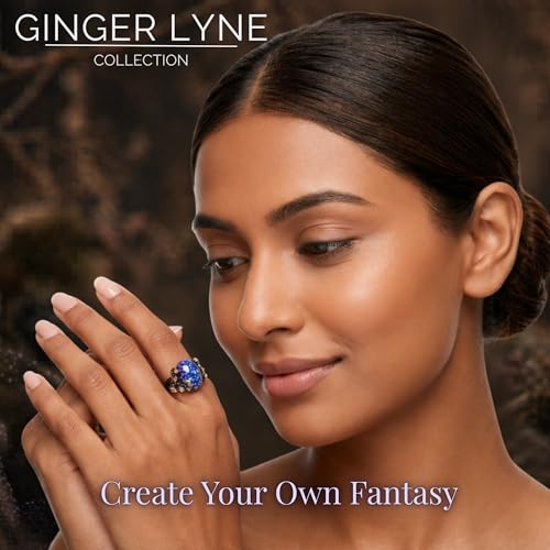 Henrietta Gothic Opal Ring for Women, Fantasy Promise Ring by Ginger Lyne | Simulated White Fire Opal, Cubic Zirconia Black Rose Gold Plated Bold Jewelry Statement Piece For Engagements, Gifts & Events - color: Blue