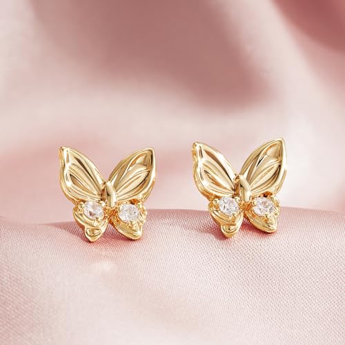 LOYATA Spike Earrings Gold Huggie Hoop Diamond Cubic Zirconia 14K Gold Plated Dainty Small Simple Hypoallergenic Geometric Jewelry Gift for Women - color: CZ Butterfly