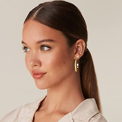 PAVOI 14K Gold Plated Wide Flat Edge Hoop Earrings for Women | Rose, White and Yellow Gold Hoops | Hypoallergenic Jewelry - color: Yellow Gold, size: 40 Millimeters