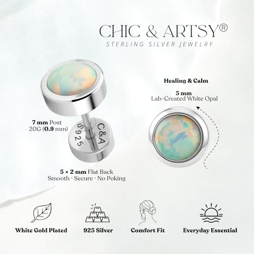 CHIC & ARTSY 18K Gold Plated Solid 925 Sterling Silver Flat Back Earrings for Women Multiple Piercings Screw Back Earrings Cartilage Hypoallergenic Jewelry - style: 925 Silver Flat Back #11
