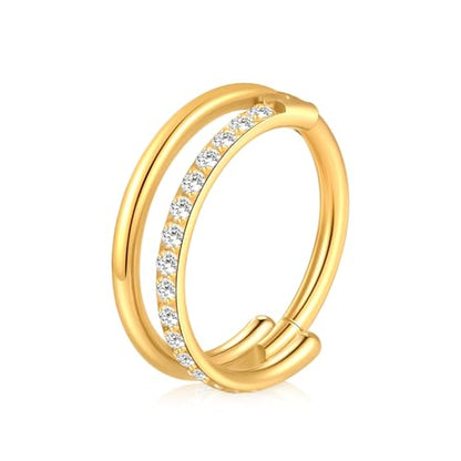 Xpircn ASTM F136 Titanium Double Hoop Septum Click Nose Rings Lip Rook Lobe Tragus Helix Cartilage Daith Conch Earrings Clear CZ Paved Nose Piercing Jewelry for Women Men - color: CZ Double Rings Gold, size: 16G 12mm