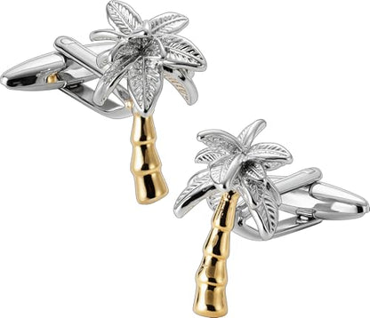 HAWSON Various Unique Cuff Links Mens, Animal/Tactical/Music/Holiday/Cufflinks, Themed Wedding Dinner Party Gift Suit Accessories - style: Palm Trees