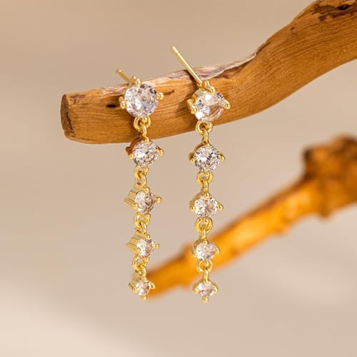 Dangle Earrings for Women - 14K Gold/White Gold/Rose Gold Plated Butterfly Heart Star Hoop Chain Long Tassel Cubic Zirconia CZ Dangle Earrings - color: Thin Line 181