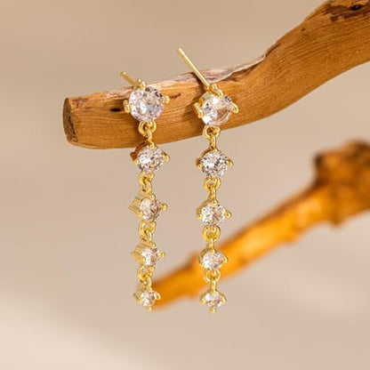 Dangle Earrings for Women - 14K Gold/White Gold/Rose Gold Plated Butterfly Heart Star Hoop Chain Long Tassel Cubic Zirconia CZ Dangle Earrings - color: Thin Line 181