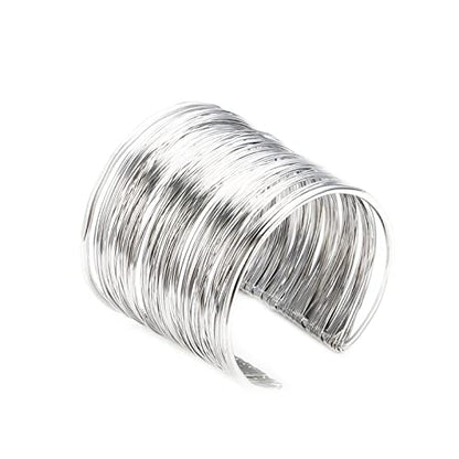 COLORFUL BLING Punk Alloy Hollow Geometric Smooth Polished Gold Hoop Open Cuff Wide Bracelet Bangle Wrist Jewelry for Women Lady - color: 2pcs silver thread