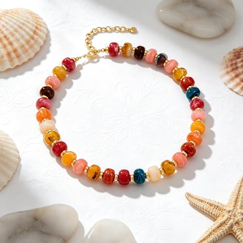 YUJIE Chunky Heart Pendant Necklace for Women- Exaggerated Statement Puff Heart Necklace with Acrylic Beaded Chain - color: A-Multicolour-2
